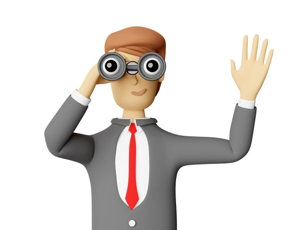 卡通人物商人手拿双目隔离在白色背景，3d渲染图片下载