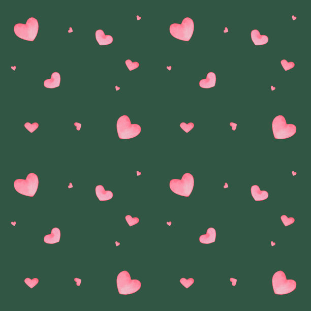 无缝图案，水彩，手绘粉色心形。图片下载