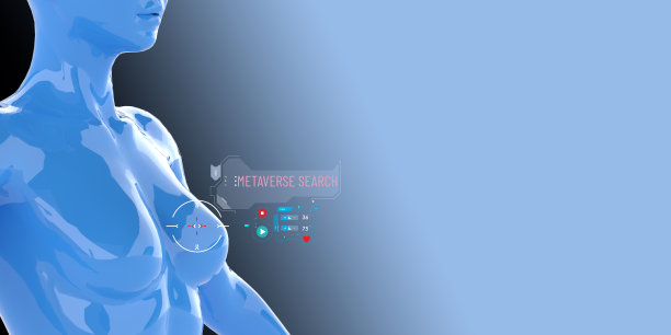 女性头像胸部与蓝色背景META搜索文本图片下载