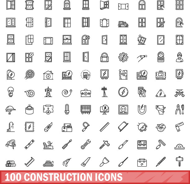 100个建筑图标轮廓样式图片下载