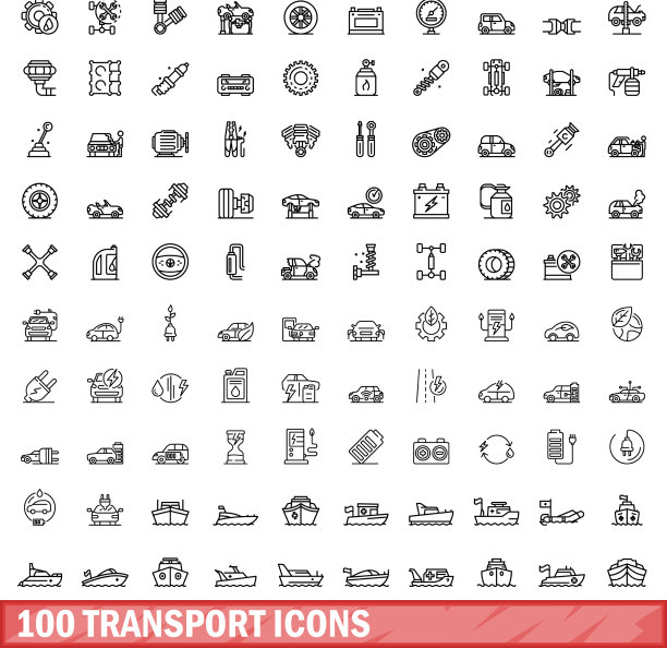 100个交通图标描边风格集合图片下载