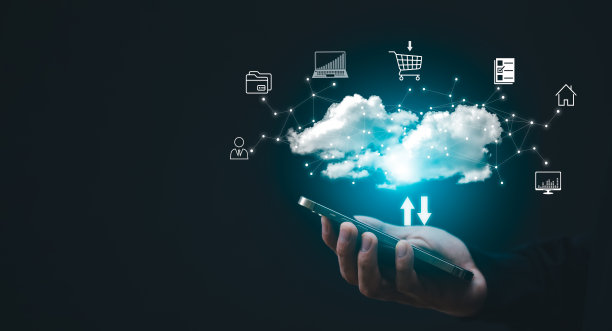 人的触摸连接数据信息的云计算技术互联网存储网络概念和一个大数据库大数据通过互联网技术，云共享下载和上传图片下载