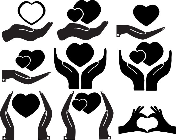 手持白色背景上的心形图标。心和手图标护理保存符号。用手制作心形符号。平的风格。图片下载