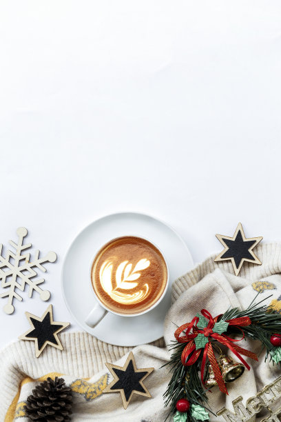 圣诞背景咖啡杯，节日装饰品，圣诞海报，网站，问候，咖啡横幅，圣诞和新年横幅设计。圣诞节装饰咖啡店的图片图片下载