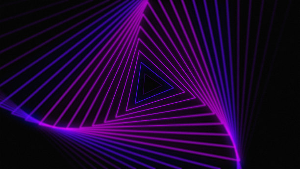三角形霓虹灯抽象光插画效果，无限能量空间循环魔术运动形状激光，闪耀波电现代艺术，曲线未来图形无限射线漩涡夜图片下载