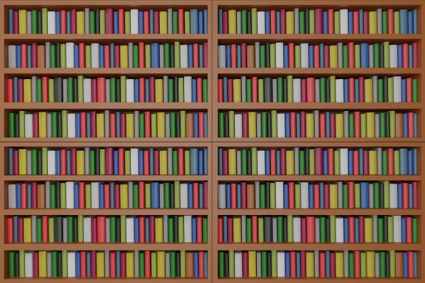 书架，叠放书，彩色书，书柜图案，3d渲染图片下载