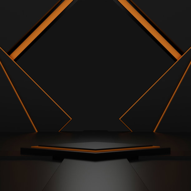 黑色几何舞台讲台和霓虹灯。黑暗的科学背景。展示产品的舞台。舞台黑色上台座现代3d工作室黑暗平台。三维演示图片下载