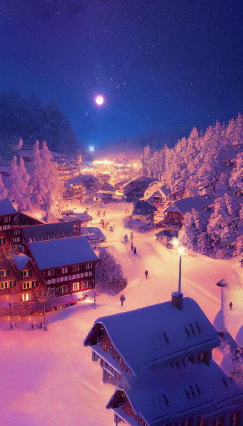 乡村雪乡的垂直数字艺术图片下载