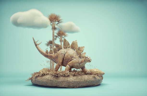 剑龙的概念演示场景。他生活在侏罗纪时期。图片下载