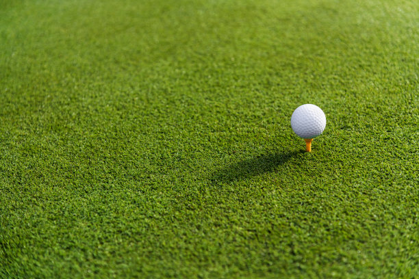 高尔夫球在绿色草地上的球座上图片下载
