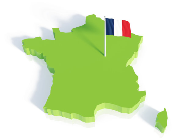 绿色地图和白色背景的法国小国旗的3D渲染图片下载
