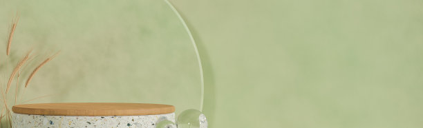 模型水磨石和木讲台的产品演示讲台与晨光。，3d模型和插图。图片下载