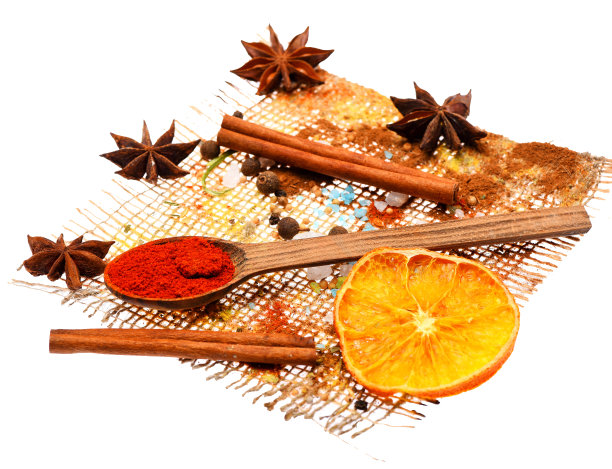 香辣的香料在勺子里图片下载