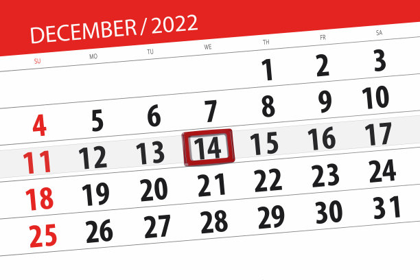 日历2022，截止日期，日，月，页，组织者，日期，12月，星期三，数字14图片下载