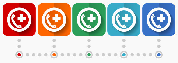 紧急呼叫矢量图标，信息图表模板，一组平面设计符号，有5种颜色可供选择图片下载