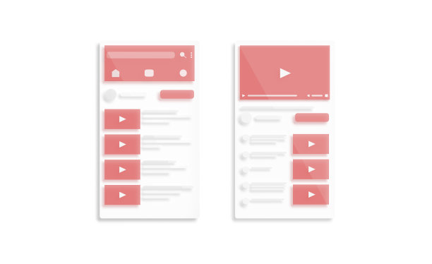 视频播放器界面搜索和列表框架模型，顶视图图片下载