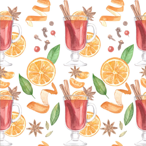 无缝的热葡萄酒图案图片下载