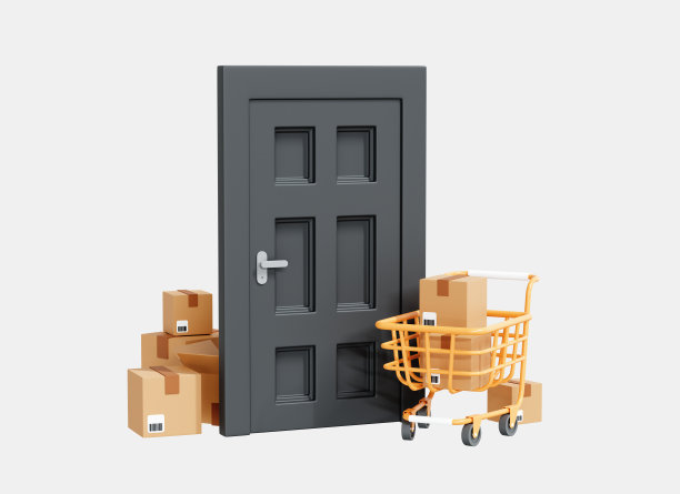3D购物车与纸箱。快速送货上门的概念服务。从商店订购包裹。孤立在白色背景上的卡通创意设计插图。三维渲染图片下载