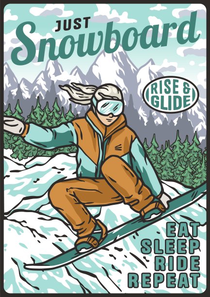 一个滑雪者从雪山上下来。冬季极限运动。一张关于单板滑雪的垂直海报图片下载