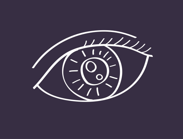 人眼与睫毛涂鸦线图标上的黑色背景图片下载