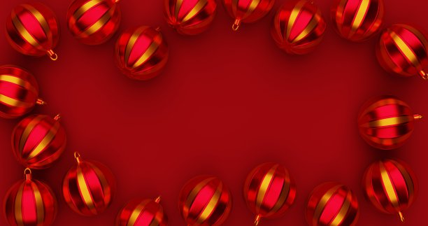 明亮的背景，美丽的节日气球，圣诞小饰品，3d渲染图片下载