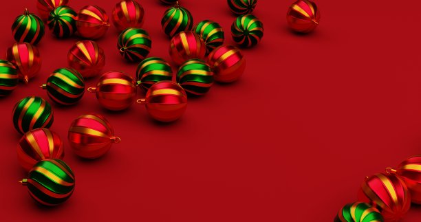 明亮的背景，美丽的节日气球，圣诞小饰品，3d渲染图片下载
