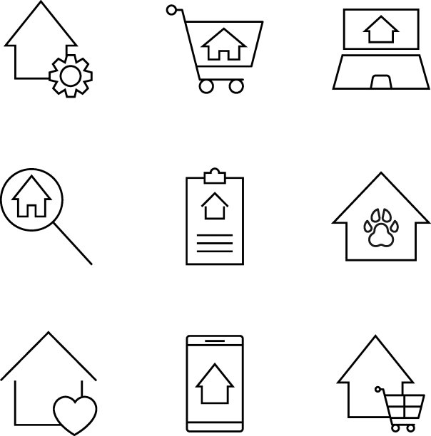 一套现代轮廓符号的互联网商店，商店，横幅，广告。矢量隔离线图标的各种项目的房子图片下载