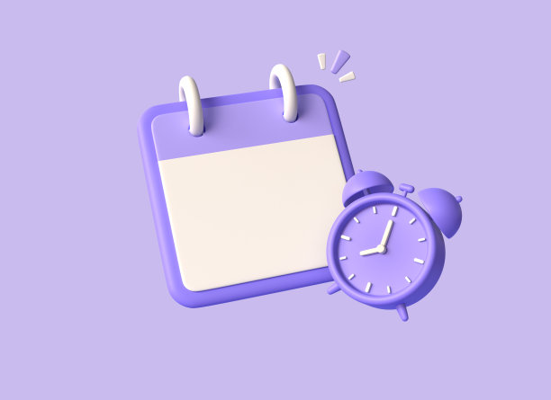 3d日历和卡通风格的闹钟。制定任务并完成任务的概念，规划。三维渲染图片下载