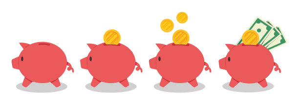 小猪储蓄罐在平面矢量插图图片下载