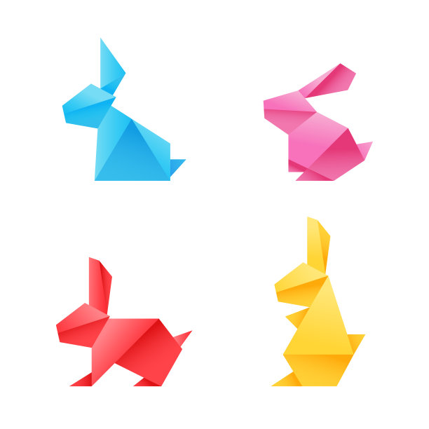 兔子纸折纸几何色彩设计矢量插图孤立在白色上图片下载