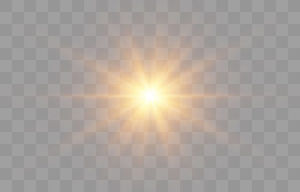 发光效果，明亮的阳光。阳光矢量透明，特殊闪光效果。太阳或聚光灯的光束。明亮的闪光。装饰元素孤立在透明的背景。图片下载
