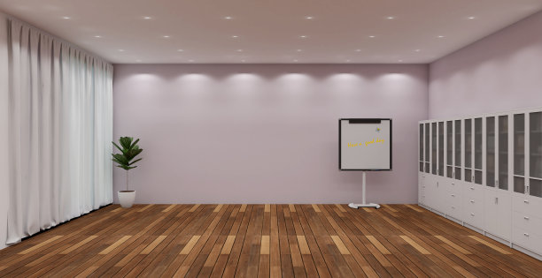 粉色墙壁的空房间3d效果图图片下载