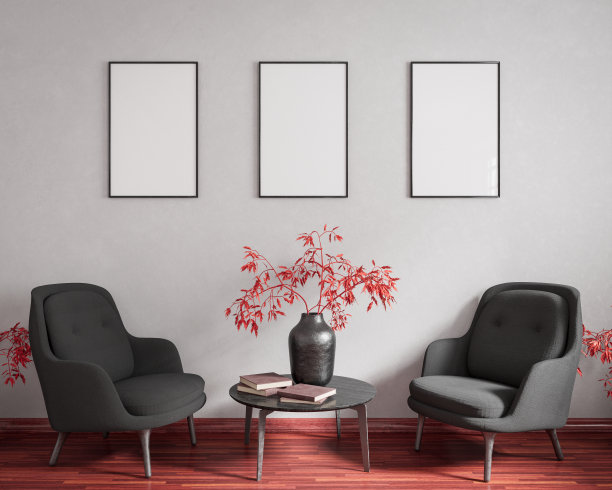 现代白色室内与空相框在墙上。模型模板的设计。三维渲染图片下载