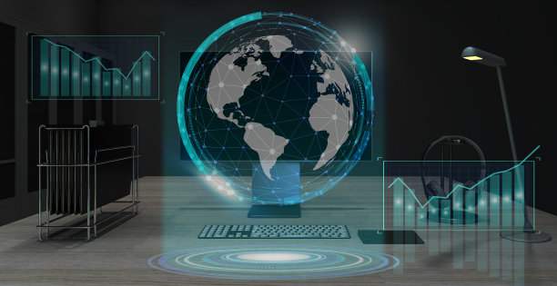 3d世界屏幕技术就放在电脑前的桌子上图片下载