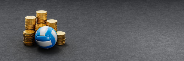 排球前面成堆的硬币在黑暗的背景图片下载