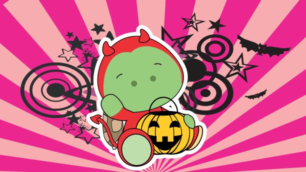 赤壁万圣节乌龟邪恶装扮人物卡通背景图片下载