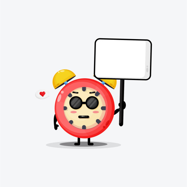 可爱的闹钟拿着一个空白的标志图片下载