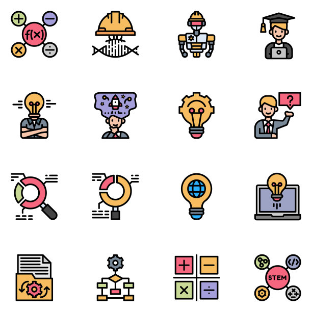 Stem教育图标矢量插图，教育，科学，技术，工程，数学图片下载