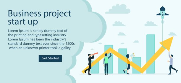 说明一个团队的工作人员启动一个业务增长的想法适合登陆页，传单，信息图表，和其他图形相关的资产向量图片下载