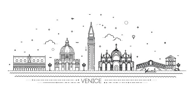 威尼斯度假的标志。矢量图标设置图片下载