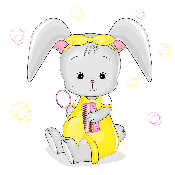 拿着镜子和梳子的可爱兔子图片下载