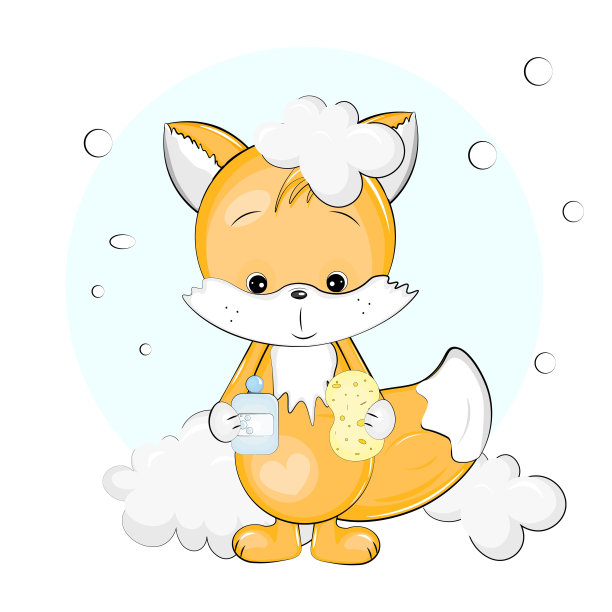 可爱的狐狸用洗发水和毛巾图片下载