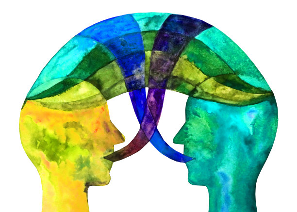 水彩插图心灵感应。两个人之间的对话图片下载