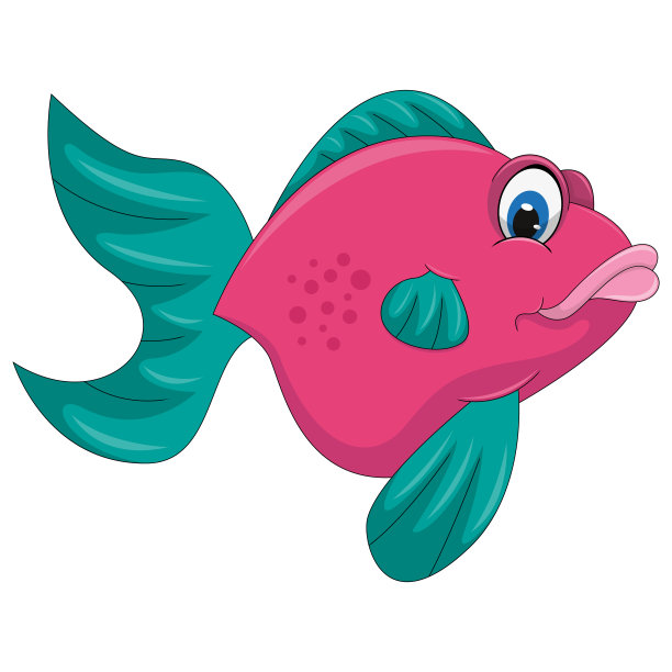 金鱼粉色和绿色的彩色卡通矢量插画图片下载