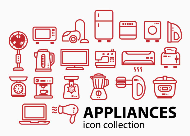 现代极简的家电专卖店专卖店专卖店专卖店专卖店套装。20种不同的家用电器元素。图片下载