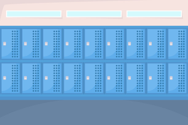 更衣室内封闭的储物柜平面彩色矢量插图图片下载