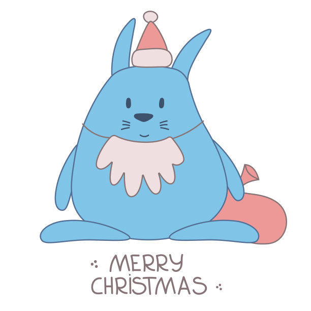 圣诞贺卡上有可爱的兔子孤立。圣诞贺卡上有可爱的兔子孤立的白色。新年快乐，圣诞快乐。圣诞老人兔子贴纸图片下载