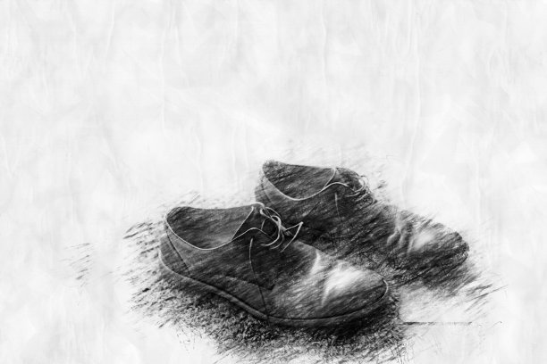 一双铅笔画风格的鞋子图片下载