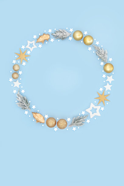 圣诞花环与冬季植物和树饰品图片下载