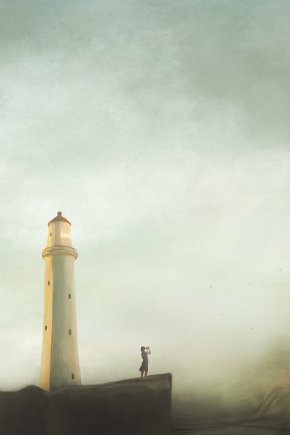 女人带着望远镜从海岸观察大海近远，未来的概念图片下载